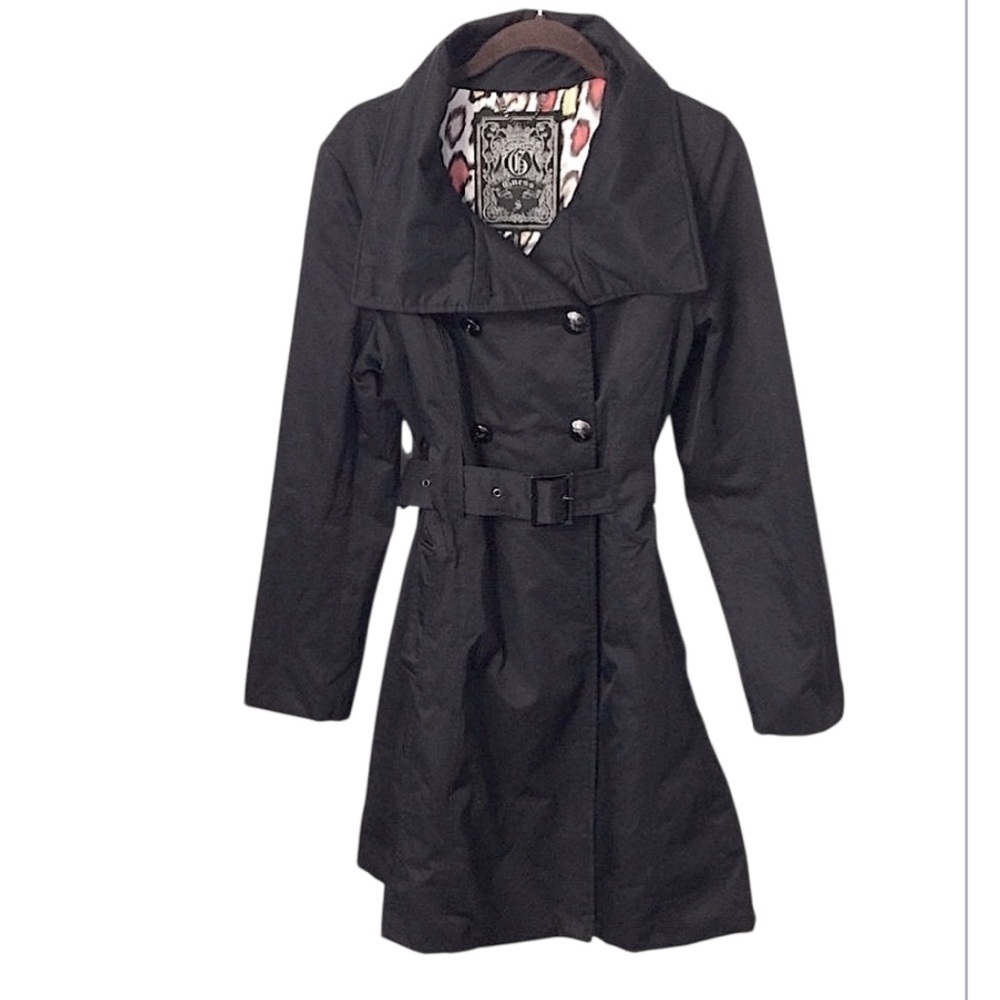 Guess Black Womens Double Breasted Cotton Nylon Mid Length Classic Trench Coat S